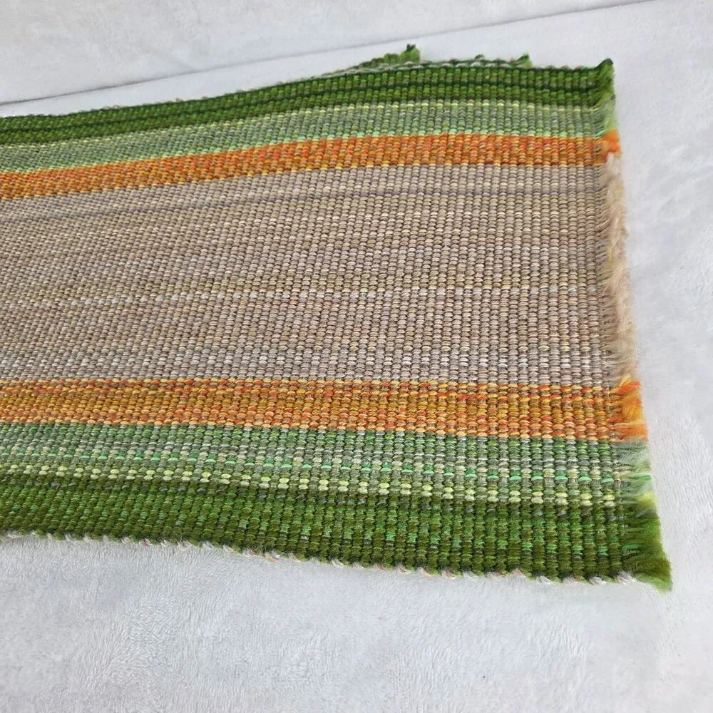 Vintage MCM Woven Placemats Set of 4 Green Orange Beige Made in Japan Unused NOS